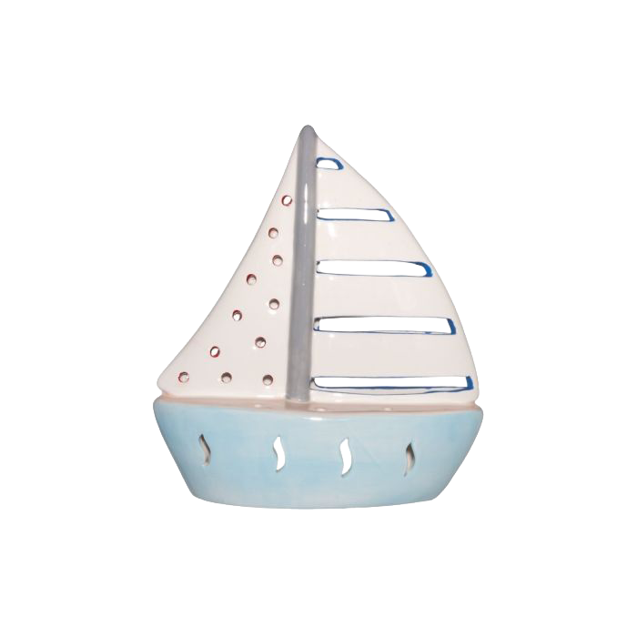 Keramikas laterna buru laivas formā